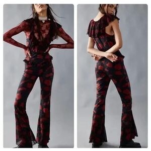 Free People Austyn One Piece Floral Flare Wide Leg Ruffle Jumpsuit s